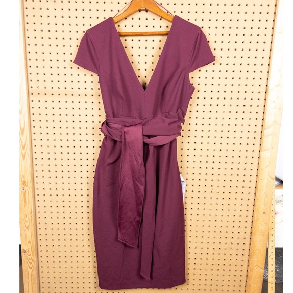 Dress the Population Burgundy V-Neck Cap Sleeve Tie Waist Sheath Dress XXL  NWT